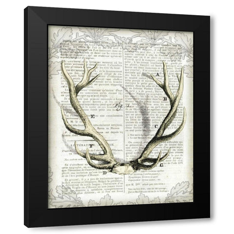 Regal Antlers on Newsprint I Black Modern Wood Framed Art Print with Double Matting by Schlabach, Sue
