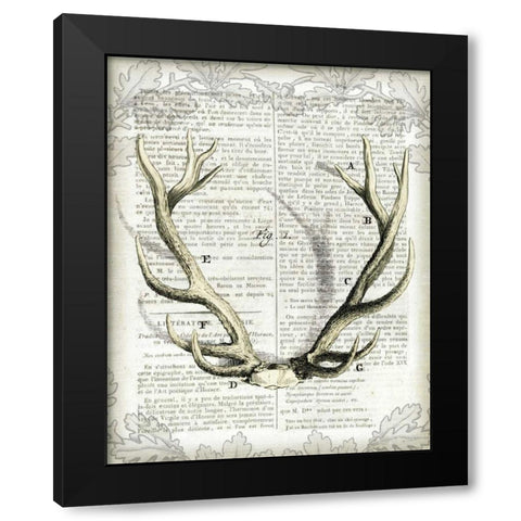 Regal Antlers on Newsprint I Black Modern Wood Framed Art Print by Schlabach, Sue