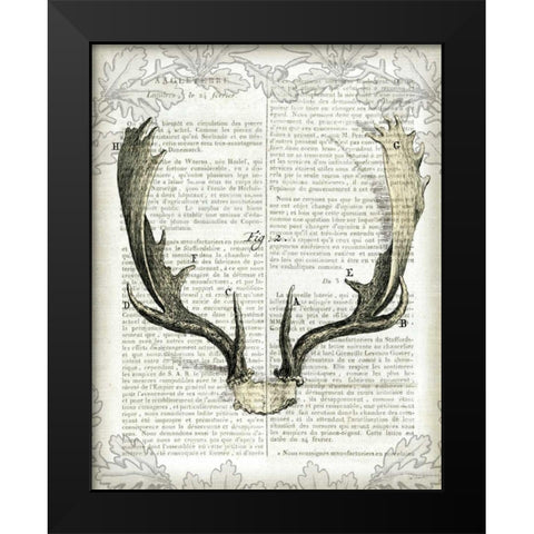 Regal Antlers on Newsprint II Black Modern Wood Framed Art Print by Schlabach, Sue