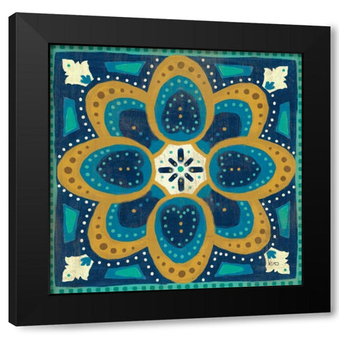 Proud as a Peacock Tile I Black Modern Wood Framed Art Print with Double Matting by Charron, Veronique