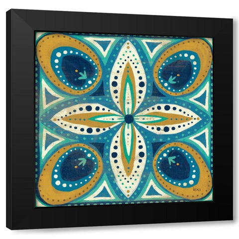 Proud as a Peacock Tile II Black Modern Wood Framed Art Print by Charron, Veronique