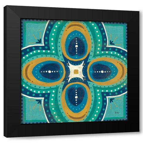 Proud as a Peacock Tile IV Black Modern Wood Framed Art Print with Double Matting by Charron, Veronique