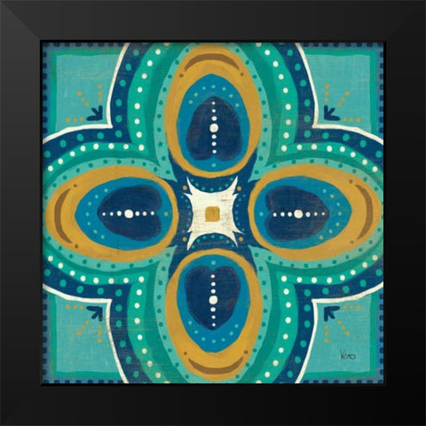Proud as a Peacock Tile IV Black Modern Wood Framed Art Print by Charron, Veronique