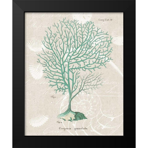 Gorgonia Granulata on Linen Sea Foam Black Modern Wood Framed Art Print by Wild Apple Portfolio