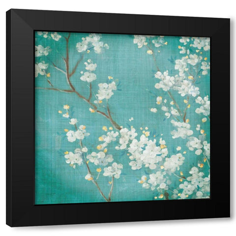White Cherry Blossoms II Black Modern Wood Framed Art Print by Nai, Danhui