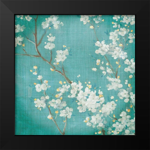 White Cherry Blossoms II Black Modern Wood Framed Art Print by Nai, Danhui