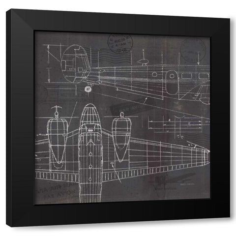 Plane Blueprint II Black Modern Wood Framed Art Print with Double Matting by Fabiano, Marco
