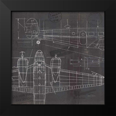 Plane Blueprint II Black Modern Wood Framed Art Print by Fabiano, Marco