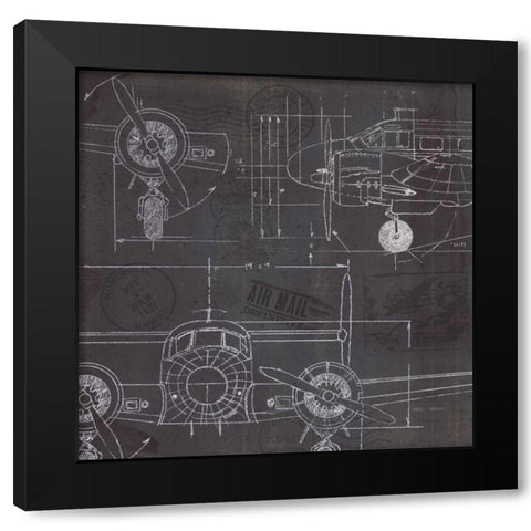 Plane Blueprint III Black Modern Wood Framed Art Print with Double Matting by Fabiano, Marco