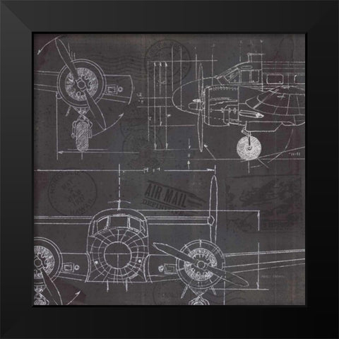 Plane Blueprint III Black Modern Wood Framed Art Print by Fabiano, Marco