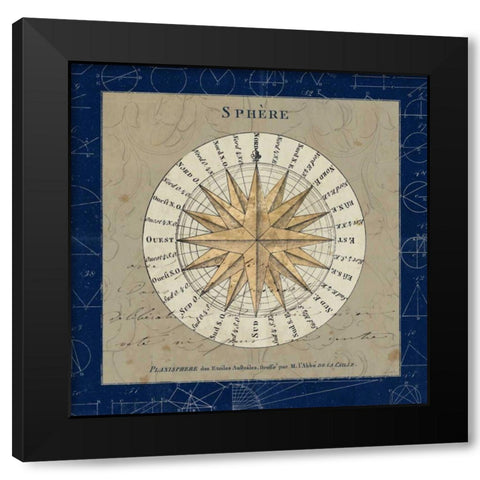 Sphere Compass Blue Black Modern Wood Framed Art Print with Double Matting by Schlabach, Sue