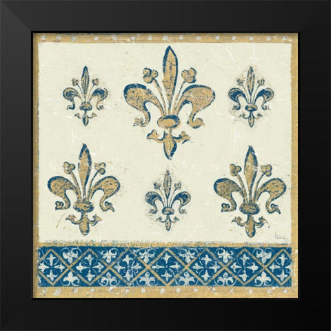 Regal Fleur de Lis Indigo and Cream Black Modern Wood Framed Art Print by Meloushka Designs