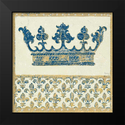 Regal Crown Indigo and Cream Black Modern Wood Framed Art Print by Meloushka Designs
