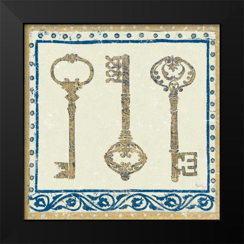 Regal Keys Indigo and Cream Black Modern Wood Framed Art Print by Meloushka Designs