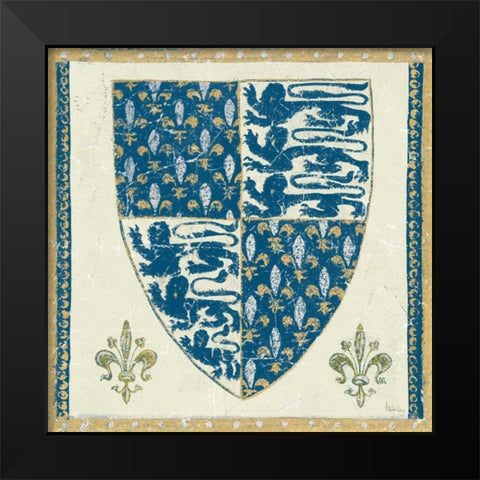 Regal Shield Indigo and Cream Black Modern Wood Framed Art Print by Meloushka Designs