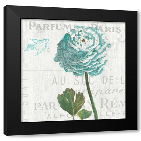 Floral Messages on Wood II Blue Black Modern Wood Framed Art Print with Double Matting by Schlabach, Sue