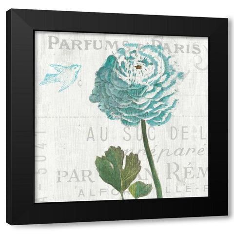 Floral Messages on Wood II Blue Black Modern Wood Framed Art Print by Schlabach, Sue