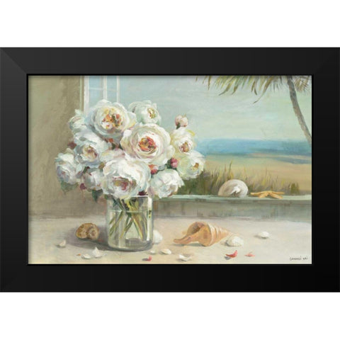 Coastal Roses v.2  Black Modern Wood Framed Art Print by Nai, Danhui