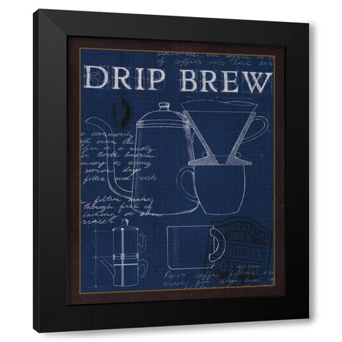 Coffee Blueprint III Indigo Black Modern Wood Framed Art Print by Fabiano, Marco