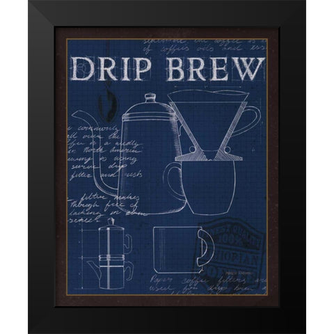 Coffee Blueprint III Indigo Black Modern Wood Framed Art Print by Fabiano, Marco