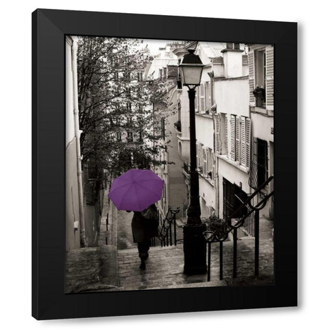 Paris Stroll II Purple Umbrella Black Modern Wood Framed Art Print with Double Matting by Schlabach, Sue