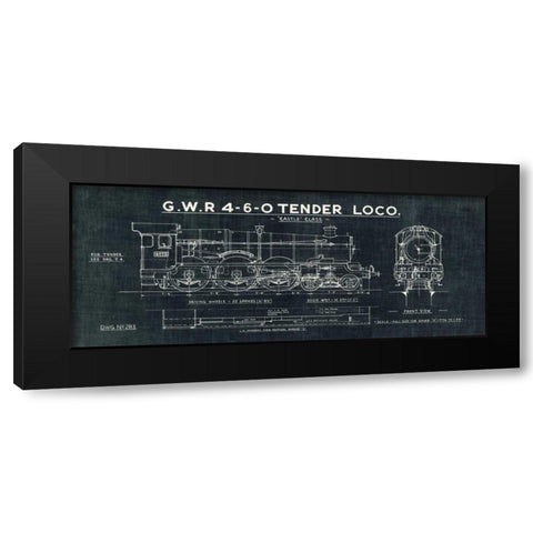 Train Blueprint III Black Black Modern Wood Framed Art Print with Double Matting by Wild Apple Portfolio