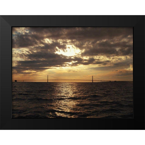 Mackinac Bridge Sunset Black Modern Wood Framed Art Print by Marshall, Laura