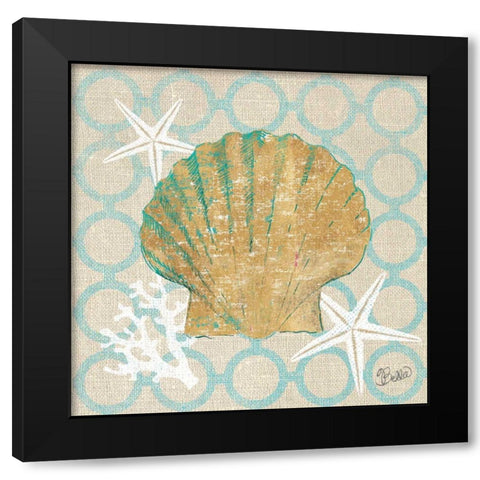 Beach Linen Shell Black Modern Wood Framed Art Print with Double Matting by Studio Bella