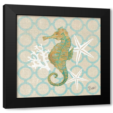 Beach Linen Seahorse Black Modern Wood Framed Art Print by Studio Bella