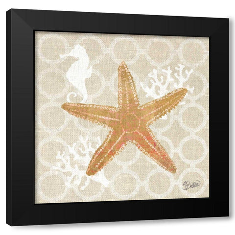 Beach Linen Starfish Black Modern Wood Framed Art Print by Studio Bella