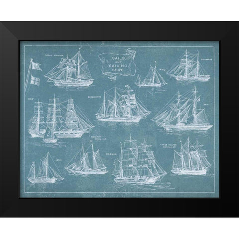 Sailing Ships Black Modern Wood Framed Art Print by Wild Apple Portfolio