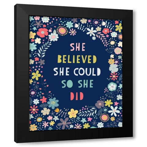 Floral Quote I Indigo Black Modern Wood Framed Art Print by McCartan, Lamai