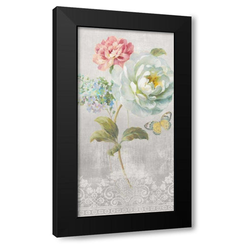 Textile Floral Panel I Black Modern Wood Framed Art Print with Double Matting by Nai, Danhui