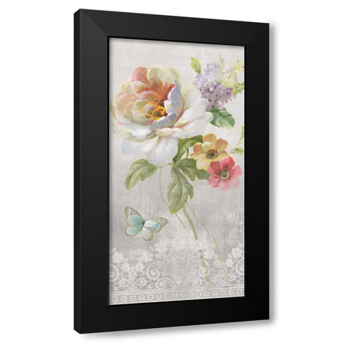 Textile Floral Panel II Black Modern Wood Framed Art Print with Double Matting by Nai, Danhui