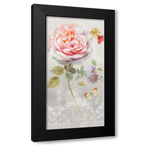 Textile Floral III Black Modern Wood Framed Art Print with Double Matting by Nai, Danhui