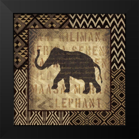 African Wild Elephant Border Black Modern Wood Framed Art Print by Wild Apple Portfolio