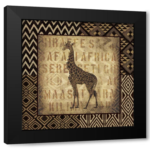 African Wild Giraffe Border Black Modern Wood Framed Art Print by Wild Apple Portfolio