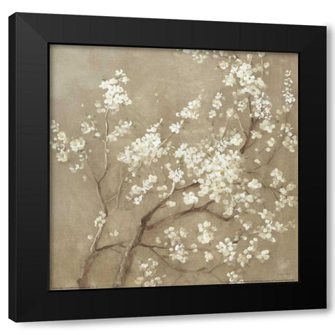White Cherry Blossoms I Neutral Crop Black Modern Wood Framed Art Print by Nai, Danhui