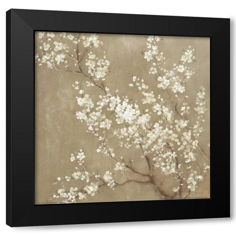 White Cherry Blossoms II Neutral Crop Black Modern Wood Framed Art Print with Double Matting by Nai, Danhui