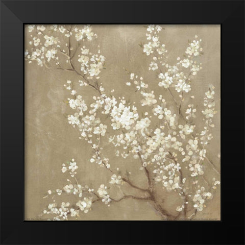 White Cherry Blossoms II Neutral Crop Black Modern Wood Framed Art Print by Nai, Danhui