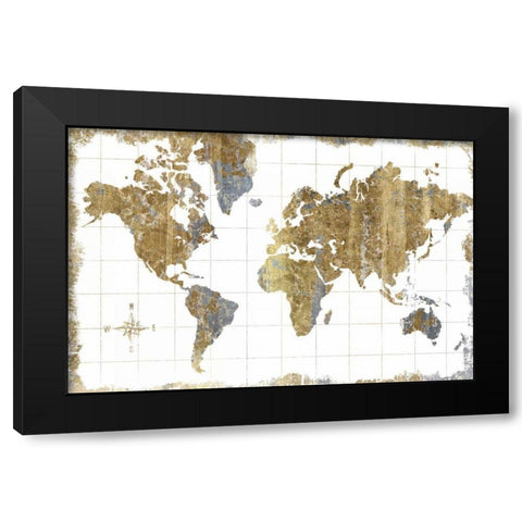 Gilded Map Black Modern Wood Framed Art Print with Double Matting by Wild Apple Portfolio