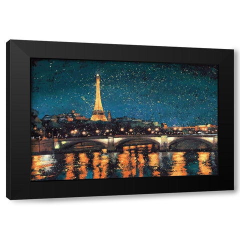 Paris Nights Blue I Black Modern Wood Framed Art Print with Double Matting by Wiens, James