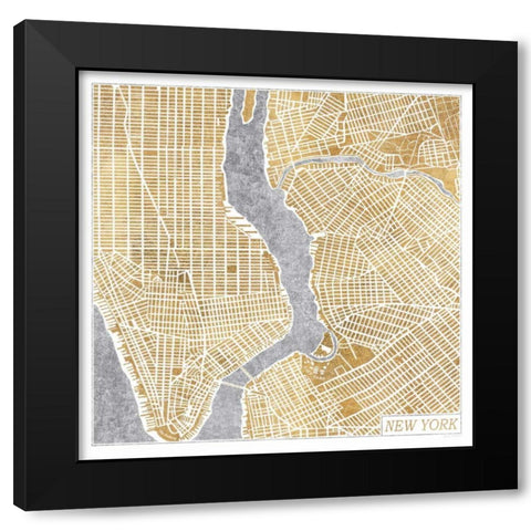Gilded New York  Map Black Modern Wood Framed Art Print by Marshall, Laura