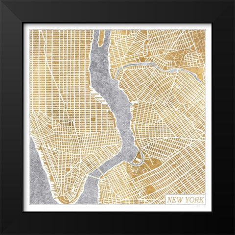 Gilded New York  Map Black Modern Wood Framed Art Print by Marshall, Laura