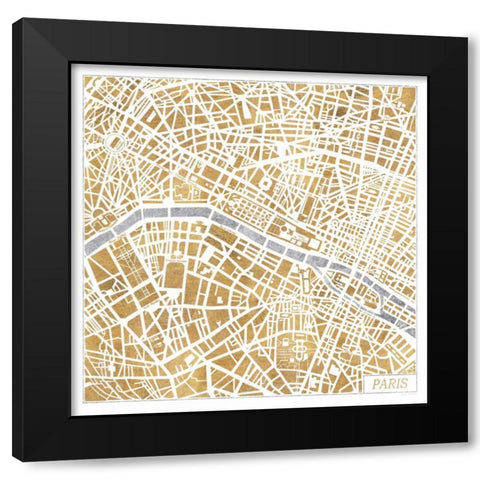 Gilded Paris Map Black Modern Wood Framed Art Print by Marshall, Laura