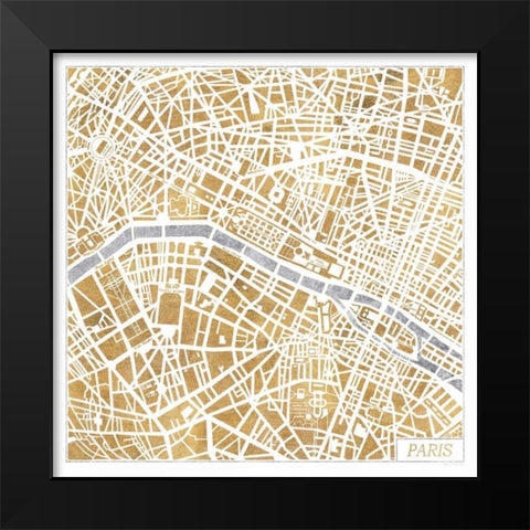 Gilded Paris Map Black Modern Wood Framed Art Print by Marshall, Laura