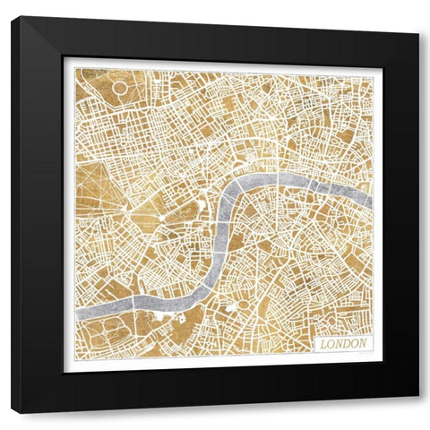 Gilded London Map Black Modern Wood Framed Art Print by Marshall, Laura