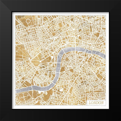 Gilded London Map Black Modern Wood Framed Art Print by Marshall, Laura