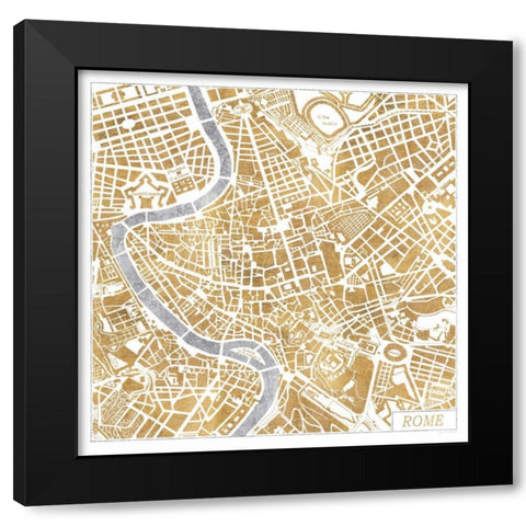 Gilded Rome Map Black Modern Wood Framed Art Print by Marshall, Laura