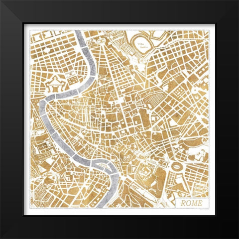 Gilded Rome Map Black Modern Wood Framed Art Print by Marshall, Laura